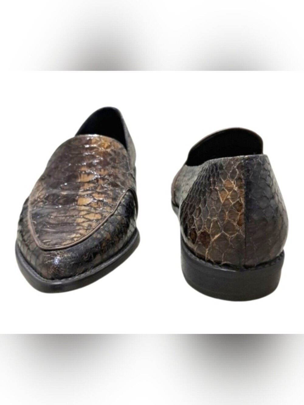 Stuart Weitzman Black and Brown Snakeskin Loafers Womens 9M - Picture 15 of 16